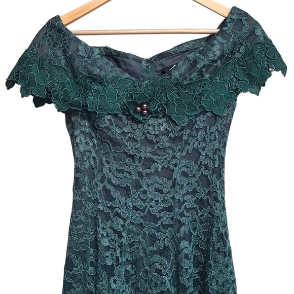 Chalet By Bari Protas Vintage Green Lace Dress Size 5/6 - Picture 5 of 16